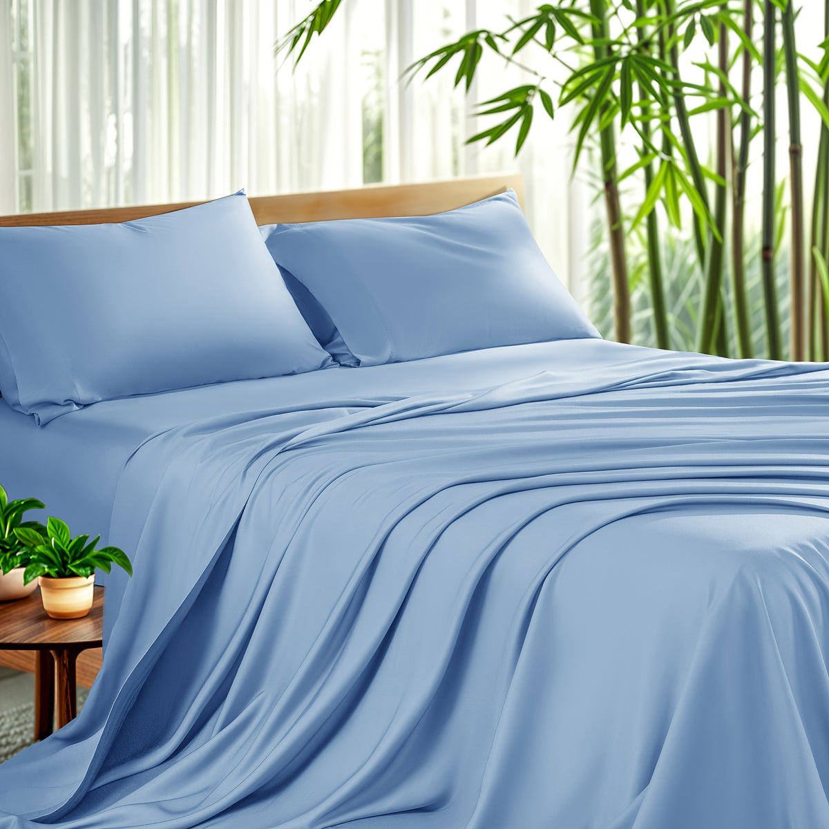 Cooling Bamboo Sheet Set 4 Piece – Soft Hotel Quality Bedding with Fitted Sheet, Flat Sheet & 2 Pillowcases, 16" Deep Pocket, Wrinkle & Shrink Resistant, All Season, Luxury Gift Box, Full Queen King
