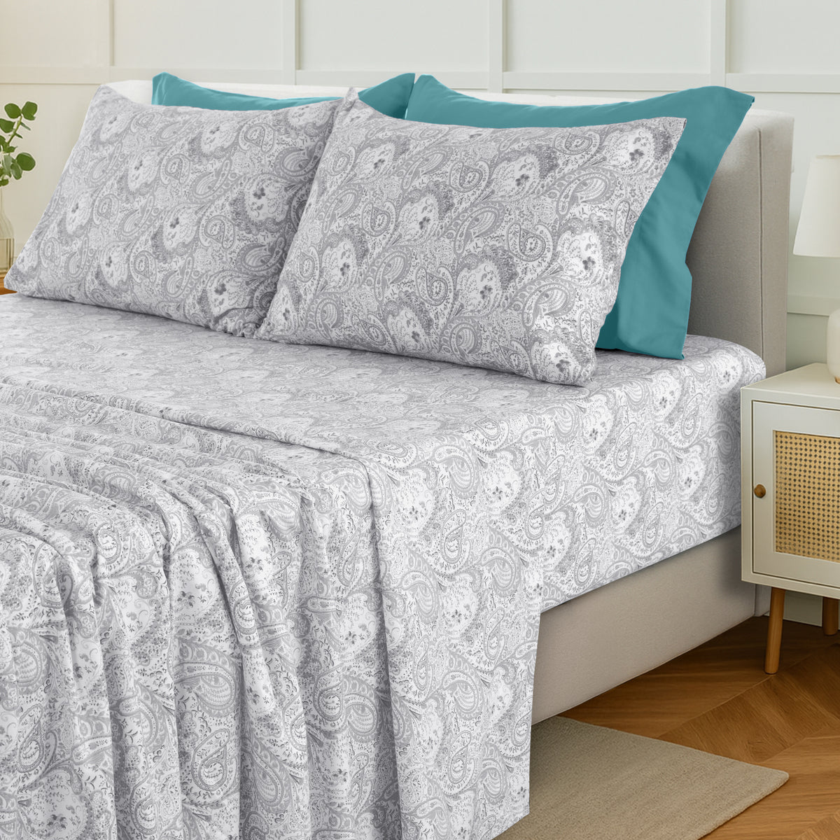Deep Pocket Fitted Sheet Set 4-Piece Microfiber Soft Brushed Polyester Wrinkle Free Bed Sheets 10 Colors Twin Full Queen King California King