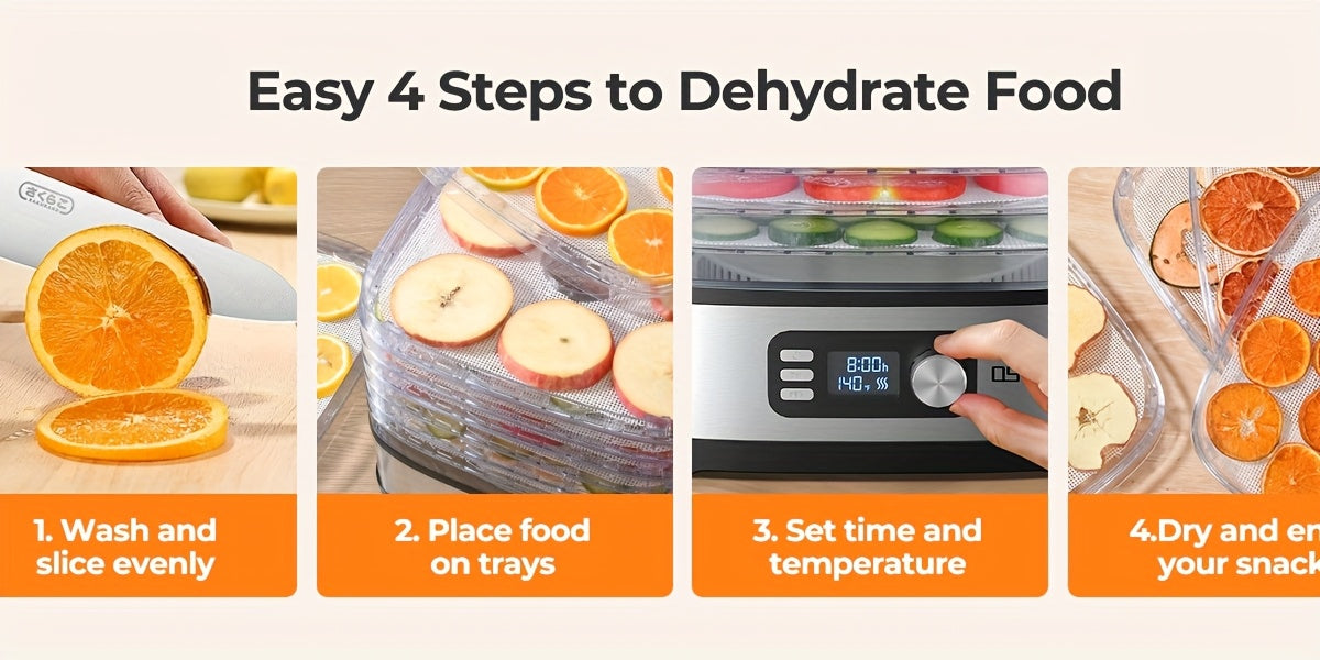 Food Dehydrator Machine 5-Tray with Adjustable Temperature & 72H Timer – 240W Electric Dryer for Jerky, Fruit, Herbs, Dog Treats & Snacks, LED Display + Recipe Book