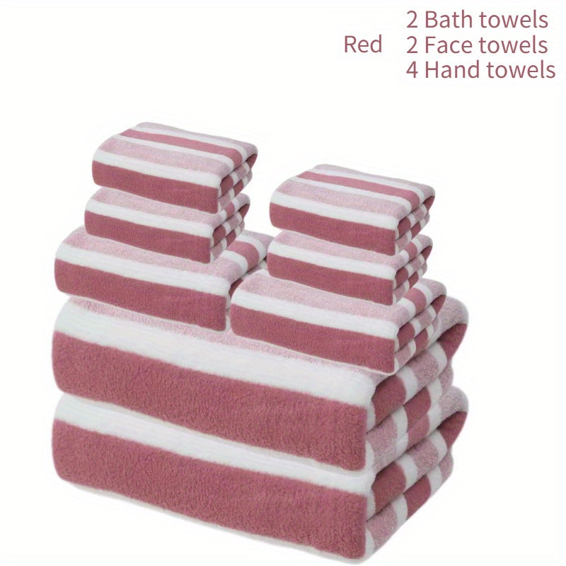 Bath Towel Set 8pcs Hotel Quality – Lint-Free Super Absorbent Soft Striped Towels, 2 Bath Towels + 2 Hand Towels + 4 Washcloths, Five-Star Hotel Standard Bathroom Towel Set, 9 Colors Available