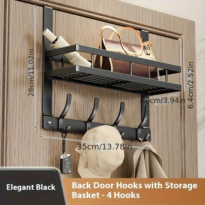 Over the Door Hook Rack - Metal Wall Mounted Coat Hooks for Bedroom Bathroom Kitchen, Space-Saving Door Hanger Organizer with 4 5 6 8 Hooks, Easy Install, Black & Gray Available