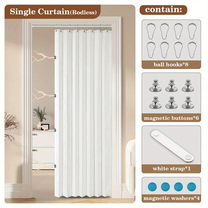 Waterproof Foldable Door Curtain No Rod Required - Privacy Partition Curtain with Hook Attachment for Bathroom Bedroom Living Room All Season Indoor Use, Easy Install Space Divider