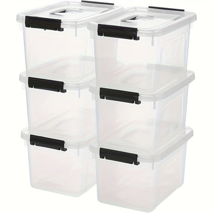 Clear Plastic Storage Boxes 6 Pack Stackable Containers with Locking Lid and Handle Transparent Organizer Bins for Pantry Crafts Books Home Office Garage