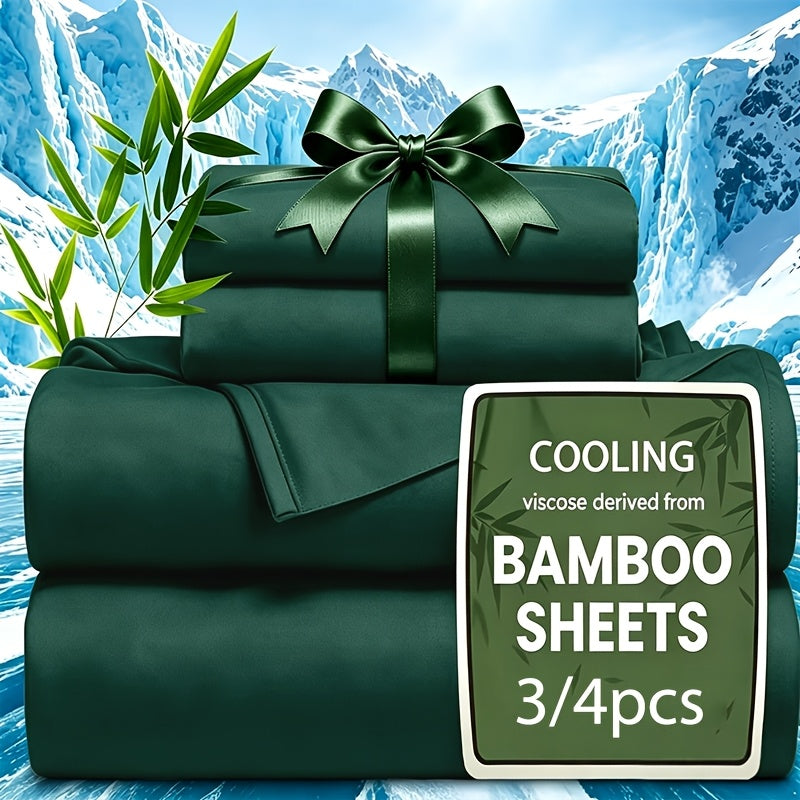 Cooling Bamboo Fiber Sheet Set Twin Full Queen King, 16-Inch Extra Deep Pocket Bed Sheets, Soft Hotel-Style Cooling Bedding for Hot Sleepers, Wrinkle & Shrink Resistant, 13 Colors, 3/4 Piece Set
