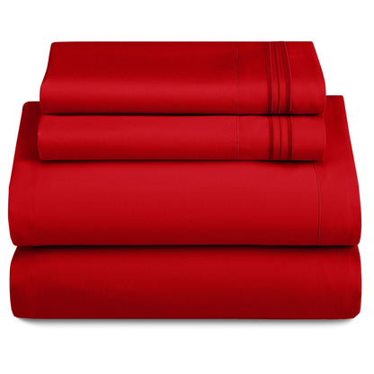 Soft Microfiber Bed Sheet Set 4-Piece 1800 Series 16 Inch Deep Pocket Hotel Luxury Cooling Sheets with Embroidered Pillowcases, Fade & Shrink Resistant, Twin to Cal King, 20 Colors