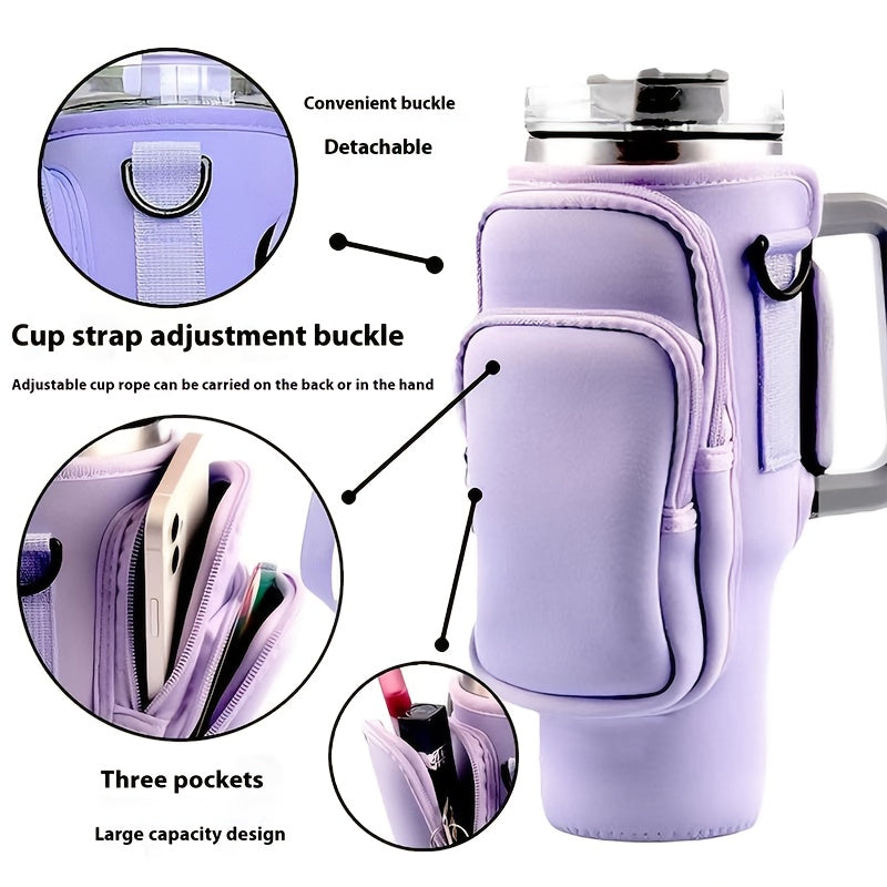 Water Bottle Carrier Bag with Phone Pocket – Adjustable Pouch Holder for 40oz Stanley Tumbler & Stainless Steel Mugs, Hands-Free Crossbody Bottle Sling for Men & Women, Perfect Gift Accessory
