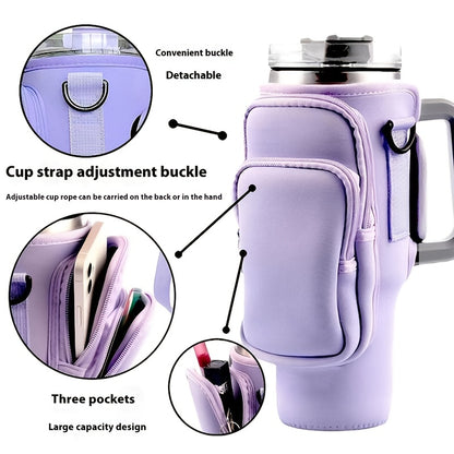 Water Bottle Carrier Bag with Phone Pocket – Adjustable Pouch Holder for 40oz Stanley Tumbler & Stainless Steel Mugs, Hands-Free Crossbody Bottle Sling for Men & Women, Perfect Gift Accessory