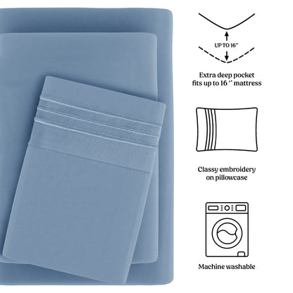 Soft Microfiber Bed Sheet Set 4-Piece 1800 Series 16 Inch Deep Pocket Hotel Luxury Cooling Sheets with Embroidered Pillowcases, Fade & Shrink Resistant, Twin to Cal King, 20 Colors