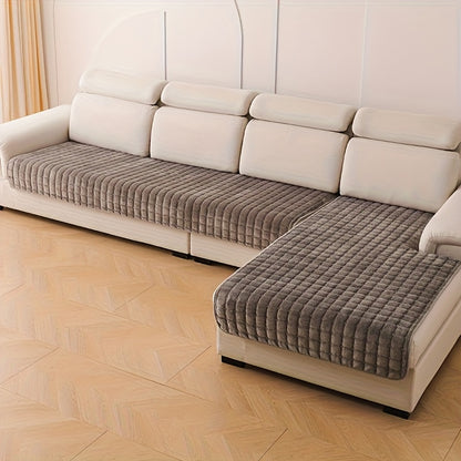 Quilted Sofa Cover 2 Piece Set, Flannel Velvet Couch Cover Furniture Protector, Soft Pet-Friendly Sofa Slipcover for Living Room Bedroom Office, All Season Machine Washable in White Gray Brown Khaki