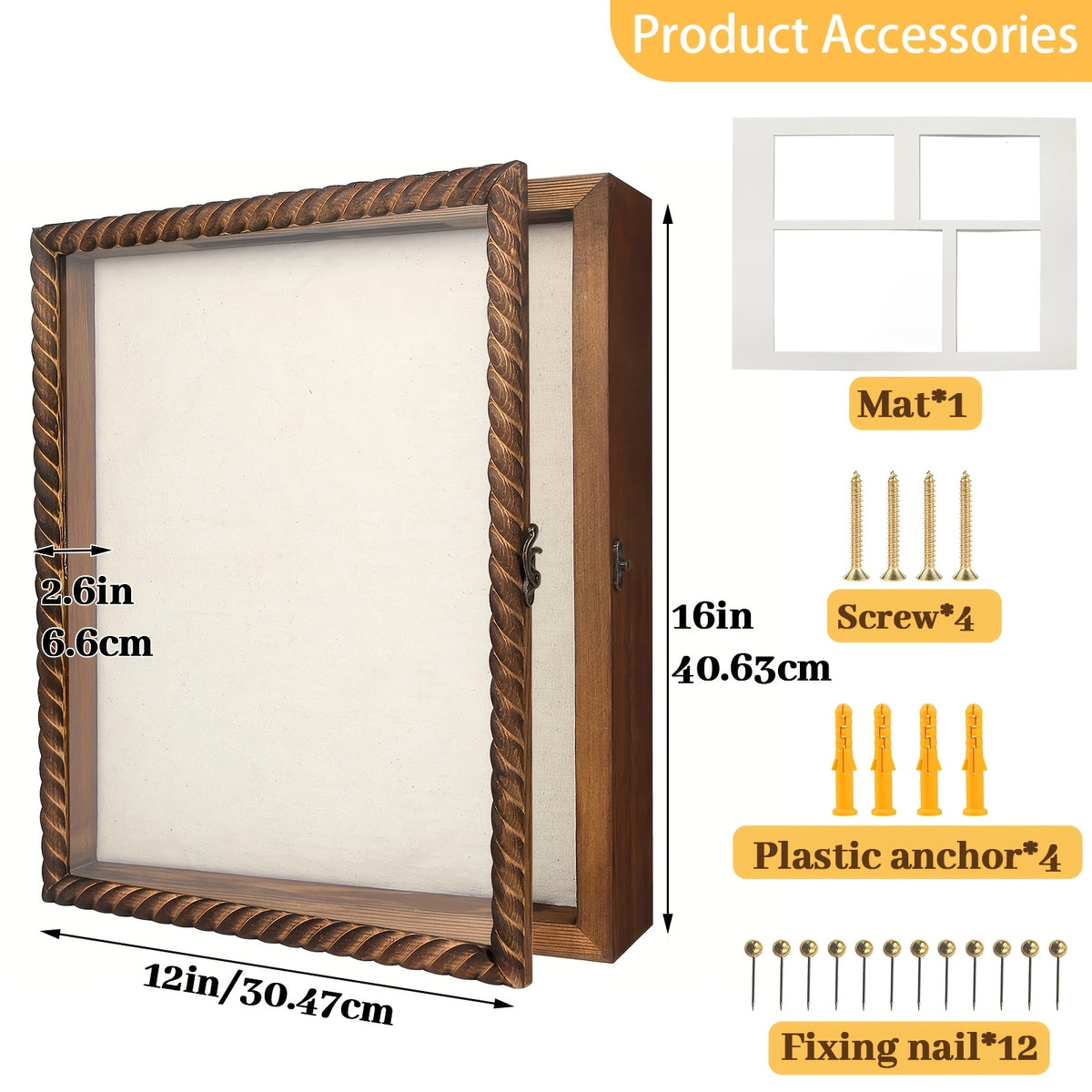Shadow Box Frame with Linen Back 11x14 12x16, Large Rustic Memory Display Case with 4 Removable Shelves for Flowers Pictures Championship Rings Medals Coins Pins Collection Home Decor Wall Display