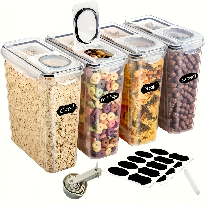 Large Airtight Storage Containers for Pantry 4-Pack, 4L/135oz BPA-Free Plastic Canister Set with Clip-On Lids, Dishwasher Safe, for Rice, Flour, Cereal, Nuts, Grains & Dry Food Kitchen Organization