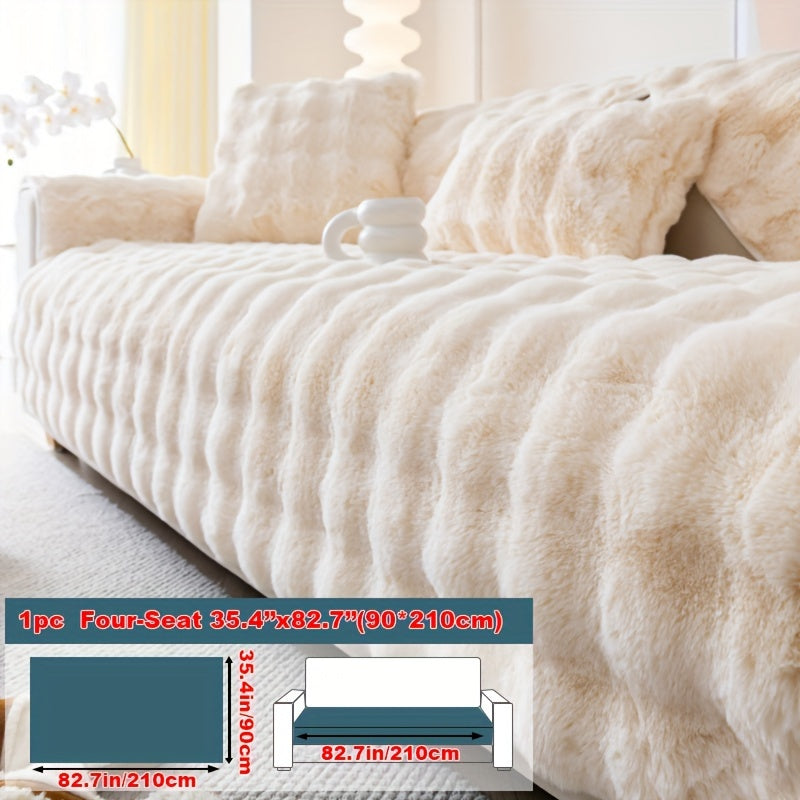 Faux Rabbit Plush Sofa Cover Winter Warm Thickened Anti-Slip Furniture Protector – Soft Pet-Friendly Couch Cover for Living Room Bedroom Office, 4 Colors