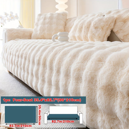 Faux Rabbit Plush Sofa Cover Winter Warm Thickened Anti-Slip Furniture Protector – Soft Pet-Friendly Couch Cover for Living Room Bedroom Office, 4 Colors