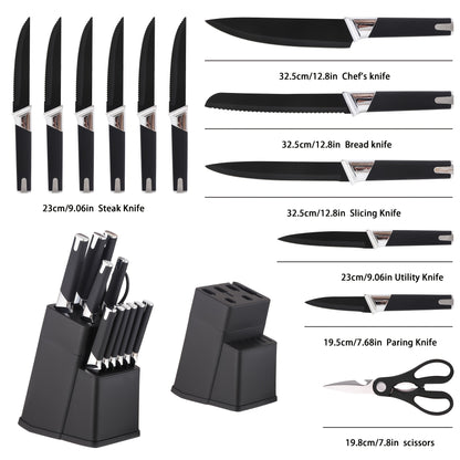 13-Piece Kitchen Knife Set with Block Holder - Chef Knife, Bread Knife, 6 Steak Knives & Scissors - Sharp Stainless Steel Blades, Durable Ergonomic Handle, Perfect Housewarming Gift for Home Kitchen