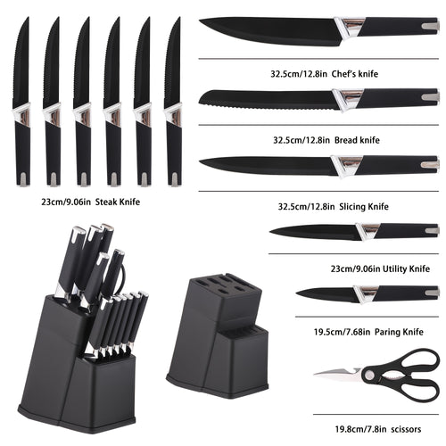 13-Piece Kitchen Knife Set with Block Holder - Chef Knife, Bread Knife, 6 Steak Knives & Scissors - Sharp Stainless Steel Blades, Durable Ergonomic Handle, Perfect Housewarming Gift for Home Kitchen