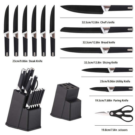 13-Piece Kitchen Knife Set with Block Holder - Chef Knife, Bread Knife, 6 Steak Knives & Scissors - Sharp Stainless Steel Blades, Durable Ergonomic Handle, Perfect Housewarming Gift for Home Kitchen