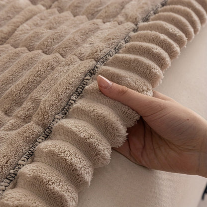 Sofa Cover Plush Velvet - Washable Stretch Couch Cover with Wavy Edge, Soft Shu Velveteen Sofa Protector for 1 2 3 4 Seater, Easy Install Furniture Cover in White Khaki Gray