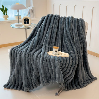 Soft Flannel Throw Blanket Rabbit Fur Texture Jacquard Geometric Pattern for Bed Couch Sofa - Cozy All Season Fleece Blanket for Nap Camping Office, Gift for Friends & Family (Ivory, Dark Gray, Pink, Linen)