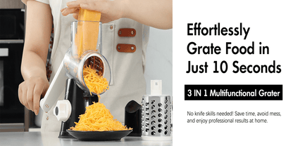 Suction Base Rotary Cheese Grater Hand Crank 3 Stainless Steel Blades BPA Free Touch-Free Shredder for Cheese Vegetables Nuts with Cleaning Brush Multi Color