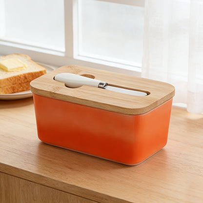 Ceramic Butter Dish with Lid and Knife - Large Capacity Countertop Butter Keeper Airtight Seal Easy Clean, 12 Colors Yellow Blue Grey Pink Black Orange, Kitchen Gift