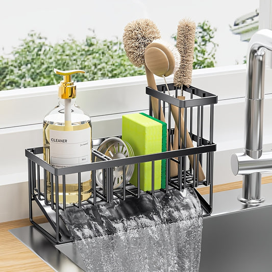 304 Stainless Steel Kitchen Sink Sponge Holder | Drain Design Dishcloth Rack with Brush Holder | Countertop Sink Organizer for Soap, Sponge & Kitchen Accessories