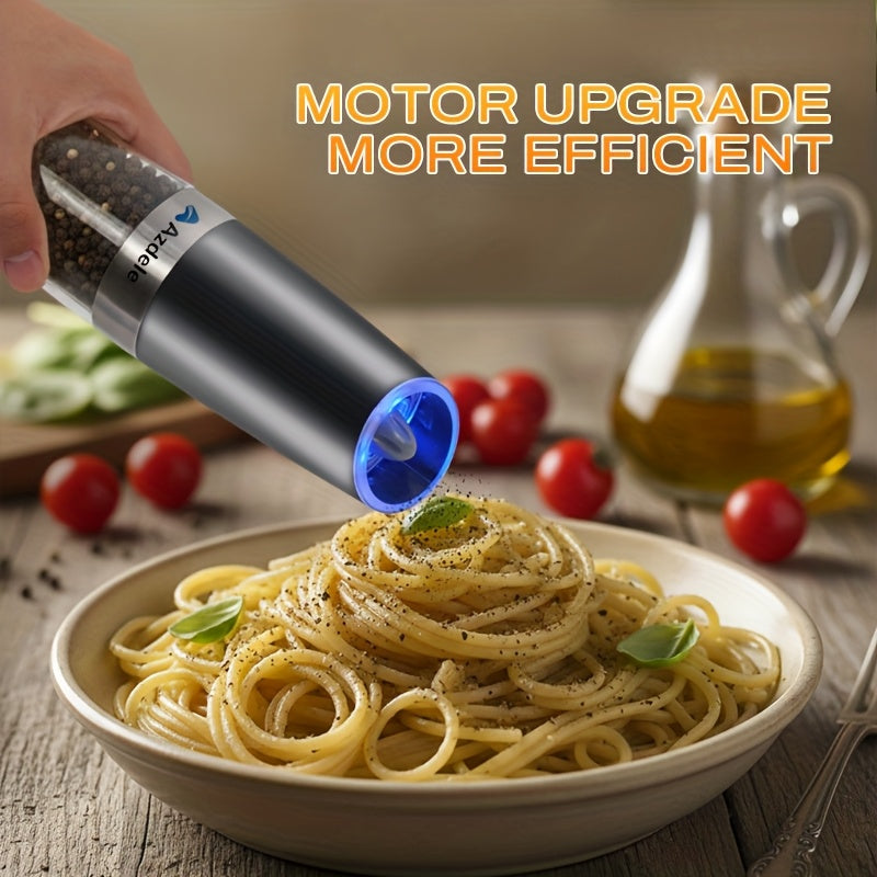 Electric Salt and Pepper Grinder Set 2-Pack – Gravity-Sensing Battery-Powered One-Hand Operation LED Light Adjustable Coarseness Black Kitchen Gadget Gift