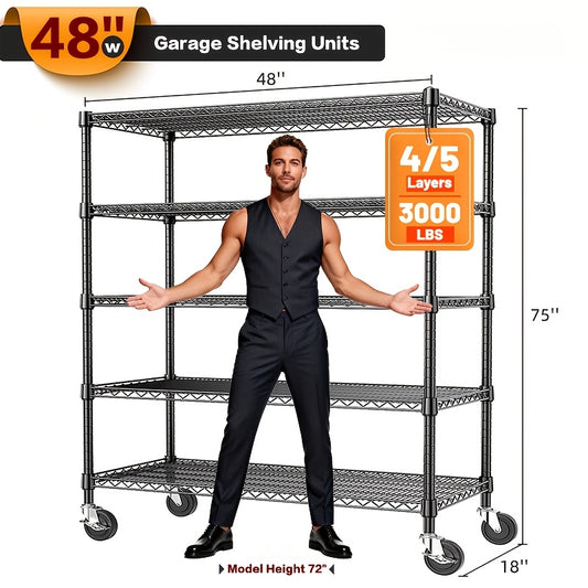 Heavy Duty Adjustable Metal Storage Shelving Unit 4 & 5 Tier - Garage, Pantry, Kitchen & Workshop Organizer Rack, Tool-Free Assembly, Industrial Steel Shelf for Home & Commercial Use