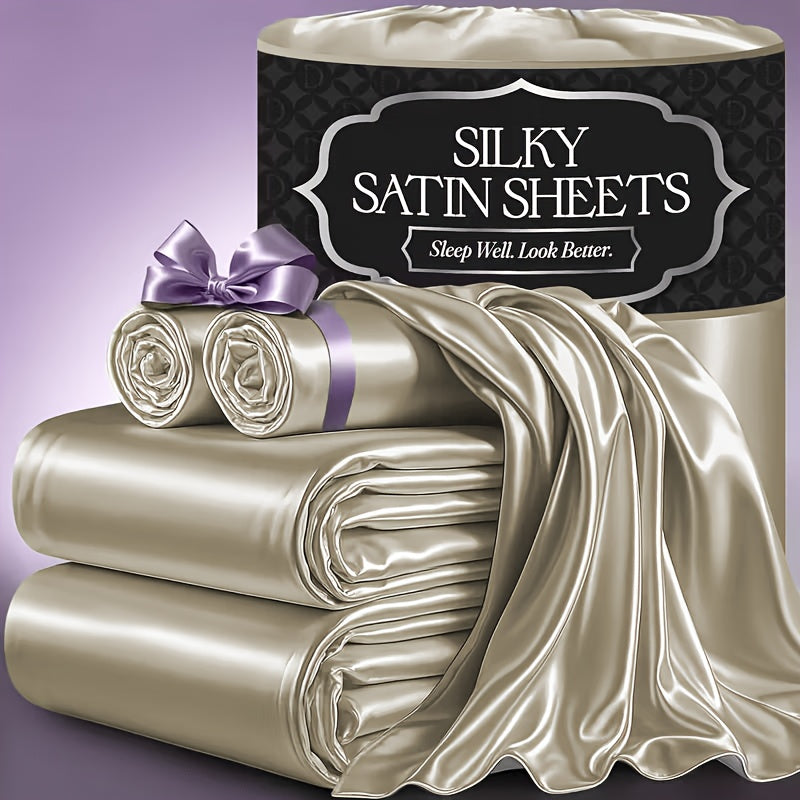 Satin Sheets Set 2100TC Ultra Soft Silky Breathable Bed Sheet Set 3 4 Piece Luxury Hotel Quality Deep Pocket Twin Full Queen King Champagne Black Pink Burgundy Navy