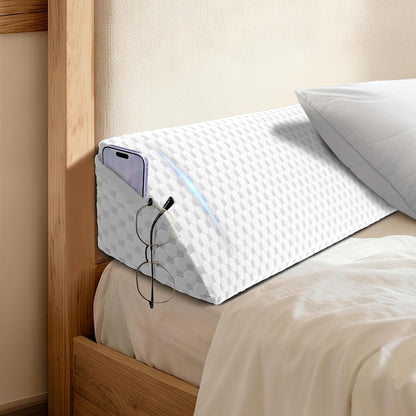 Bed Wedge Pillow Headboard Gap Filler Memory Foam – Mattress Gap Filler for Headboard & Wall, Removable Tie-Dye Cover, Twin Full Queen King Sizes, Dorm & Bedroom Sleeping Support, Gray & White