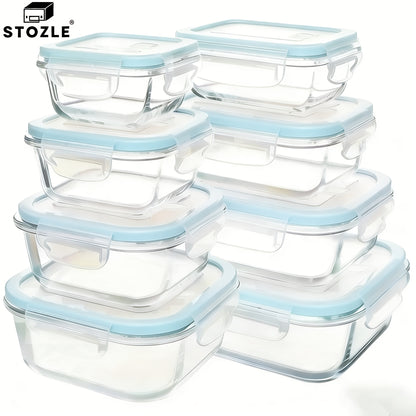 Glass Food Storage Containers Set 16 Piece – Airtight Borosilicate Glass Meal Prep Containers with Lids, Microwave Oven Safe, Lunch Box for Salads Fruits Vegetables, Gray Green Blue Colorful