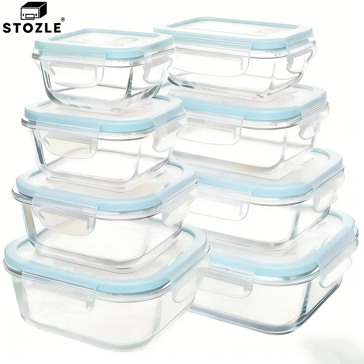 Glass Food Storage Containers Set 16 Piece – Airtight Borosilicate Glass Meal Prep Containers with Lids, Microwave Oven Safe, Lunch Box for Salads Fruits Vegetables, Gray Green Blue Colorful