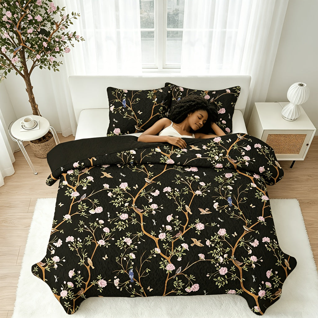 Floral Quilt Set 2 3 Piece Twin Full Queen King Lightweight Patchwork Coverlet Bedding Set Soft Cozy Boho Comforter with Pillow Shams Green Blue Pink Plaid Spring Summer Year Round