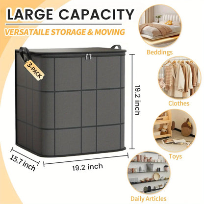 Under Bed Storage Bags 3-Pack Large Foldable Clothing Organizer Bags Thickened Fabric Zipper Closure Reinforced Handles Space-Saving for Clothes Bedding Blankets Wardrobe Moving Home