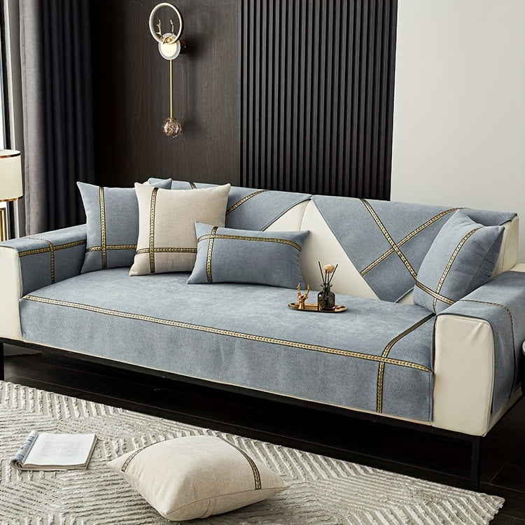 Chenille Sofa Cover Pet-Friendly All-Season Slipcover Furniture Protector for Living Room Bedroom Office - Fits Single 2 3 4 Seater Sofa - Blue-Green Deep Gray Off White Light Gray