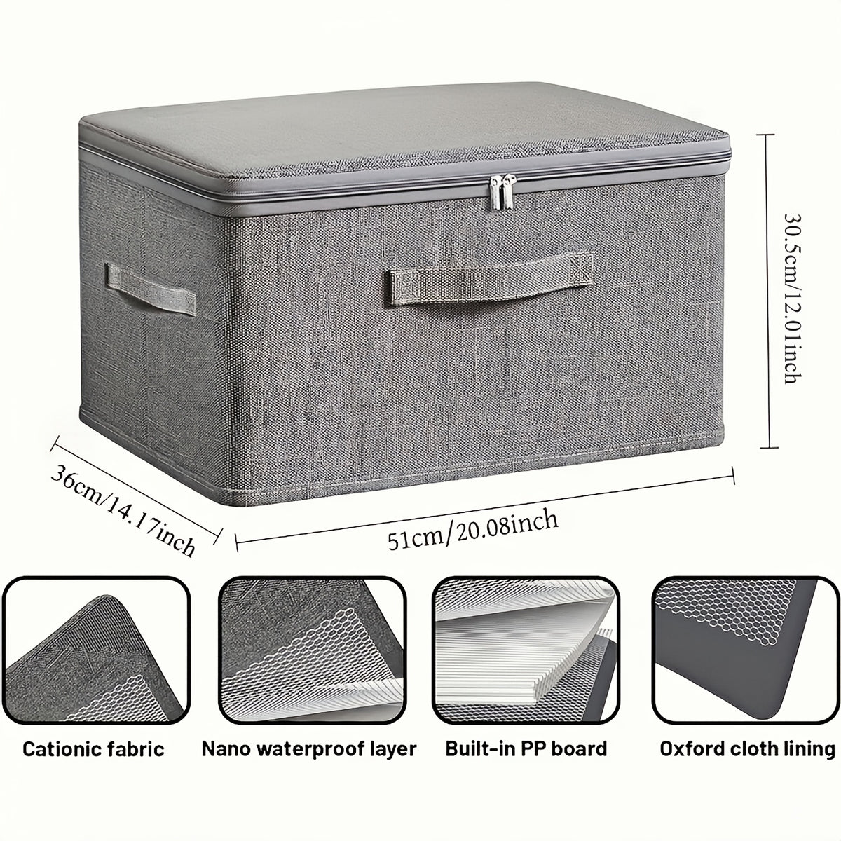 Waterproof Cationic Storage Boxes 4 Pack Extra Large with Dual Zippers & 3 Handles – Foldable Bed Sheet Organizer for Wardrobe Bedroom Closet Clothes Blankets Books