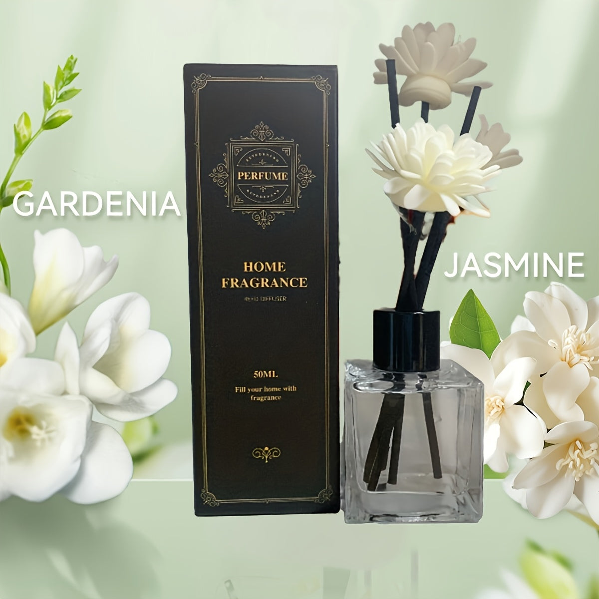 Reed Diffuser Set 50ml Aromatherapy Home Fragrance – Long-Lasting Scented Diffuser Sticks for Bedroom Living Room Office, Elegant Air Freshener Gift, 4 Scents: Gardenia Lavender Shangri-La Encounter