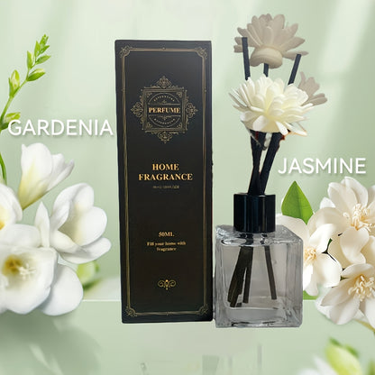 Reed Diffuser Set 50ml Aromatherapy Home Fragrance – Long-Lasting Scented Diffuser Sticks for Bedroom Living Room Office, Elegant Air Freshener Gift, 4 Scents: Gardenia Lavender Shangri-La Encounter