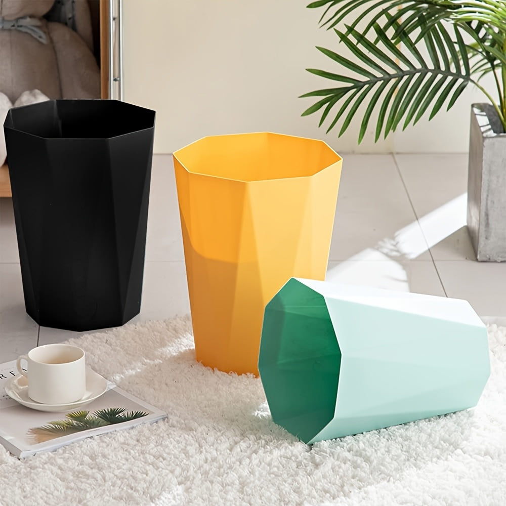 Nordic Octagonal Trash Bins Set of 2 - Geometric Plastic Small Wastebasket for Home Office, Bathroom, Kitchen & Bedroom, Modern Open-Top Waste Bin with Brushed Finish