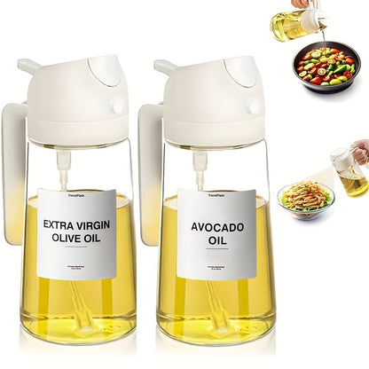 Olive Oil Dispenser Bottle Set of 2 - 16oz 480ml Borosilicate Glass Oil Bottle with Drizzle & Spray Function, Light-Blocking Dark Green & Clear Glass for Kitchen Cooking Salad Dressing