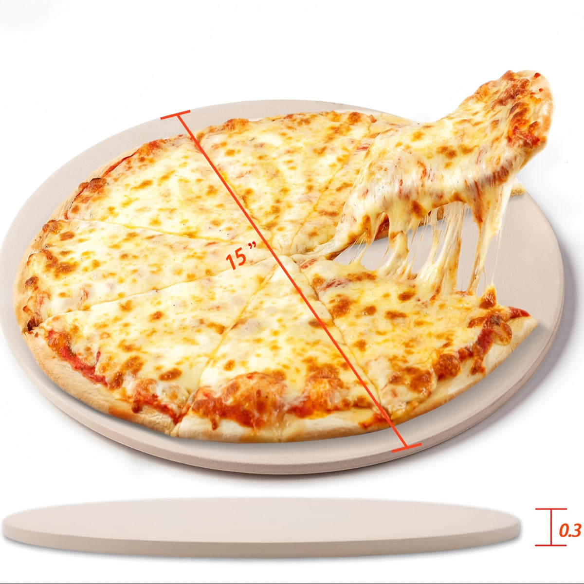 Pizza Stone for Oven and Grill – Heavy Duty Cordierite Baking Stone, Thermal Shock Resistant, 15 x 11.8 Inch Rectangular & 15 Inch Round, 4.5 Lbs, Perfect for Crispy Pizza, Artisan Bread & Holiday Baking