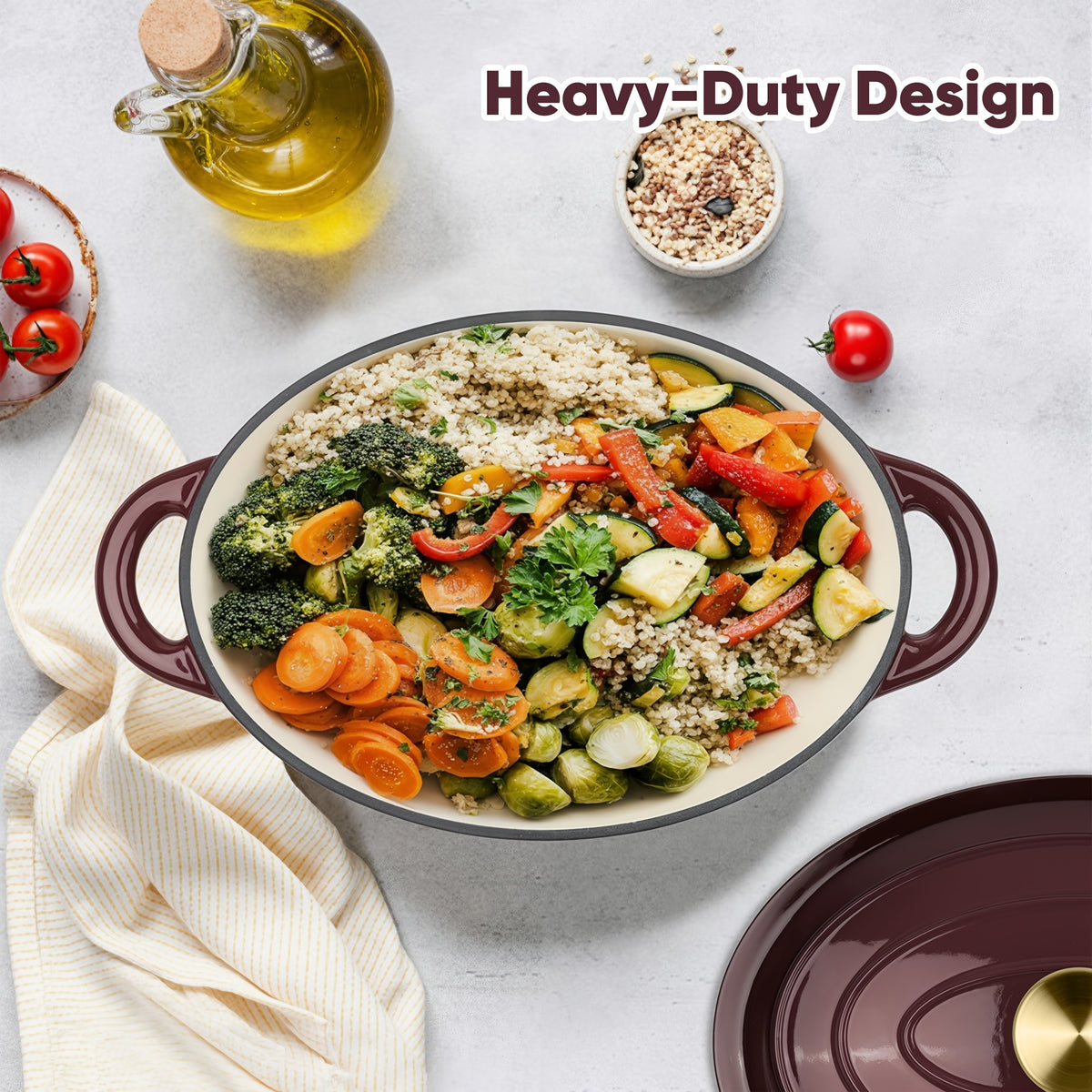 Cast Iron Dutch Oven 4.5 QT with Lid – Enameled Non-Stick Pot for Bread Baking, Sourdough, Braising & Slow Cooking | Dual Handles, Oven Safe 500°F