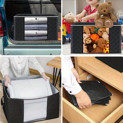 Large Storage Bags 4 Pack 23.78 Gallon Foldable Closet Organizer Bins with Reinforced Handles for Clothing, Blankets, Comforters & Bedding – Under Bed Storage Containers, Black or Gray