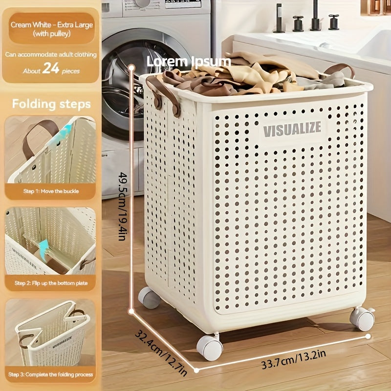 Foldable Laundry Hamper with Wheels – Large Dirty Clothes Basket with Lid for Bedroom Bathroom Dorm RV Home Storage Organizer