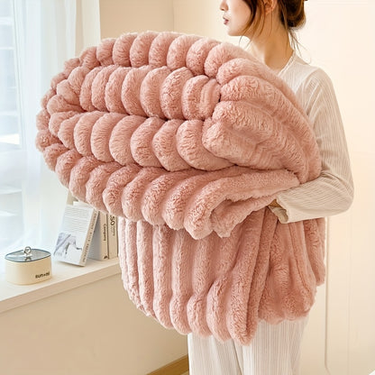 Faux Rabbit Fur Fleece Blanket Ultra-Soft 3D Double-Sided Throw – All-Season Plush Blanket for Bed, Couch & Travel, Multi-Color in 4 Sizes: White, Pink, Gray, Khaki, Purple & More