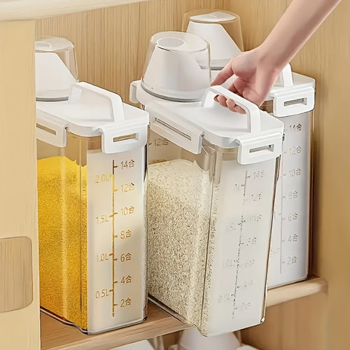 Rice Storage Container 4 Pack 5 Pound – Airtight Sealed Grain Storage Box with Pouring Spout, Thickened BPA-Free Transparent Plastic, Pantry Organizer for Rice, Flour, Cereal, Snacks & Dry Goods