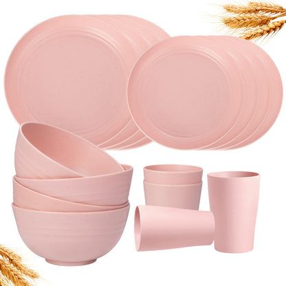 Wheat Straw Dinnerware Set Unbreakable Multicolor – 4 / 16 / 32 Piece Lightweight Dish Set with Dinner Plate, Dessert Plate, Bowl & Cup | Dishwasher Safe, Perfect for Camping, Everyday Use & Gifts | Home Viaco