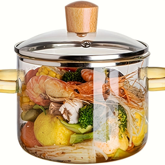Borosilicate Glass Soup Pot 54oz – Heat Resistant Stovetop & Oven Safe Glass Cooker for Soup Congee Ramen Milk, Extra Large 1600ml Family Size Pot with Handle, Easy Clean Odor-Free Kitchen Essential