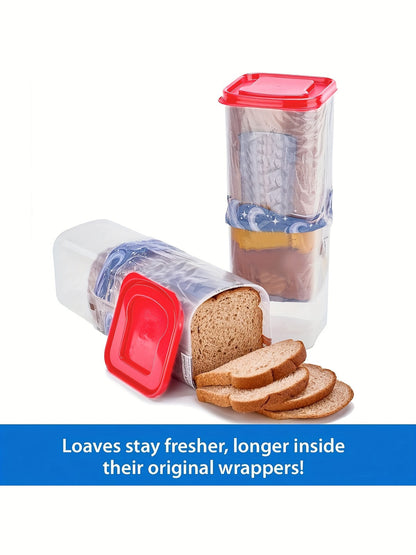 Bread Storage Container with Lid Transparent Flip Top Leak-Proof Reusable Plastic Sealing Box for Bread Toast Fruits Vegetables Rectangle Kitchen Food Storage Red Black