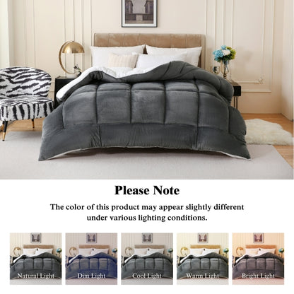 Flannel Sherpa Comforter Thick Soft Plush Double Sided 500g Filling Box Stitch All Season Warm Comforter for Bedroom Twin XL Full Queen King Blue Purple Grey Pink