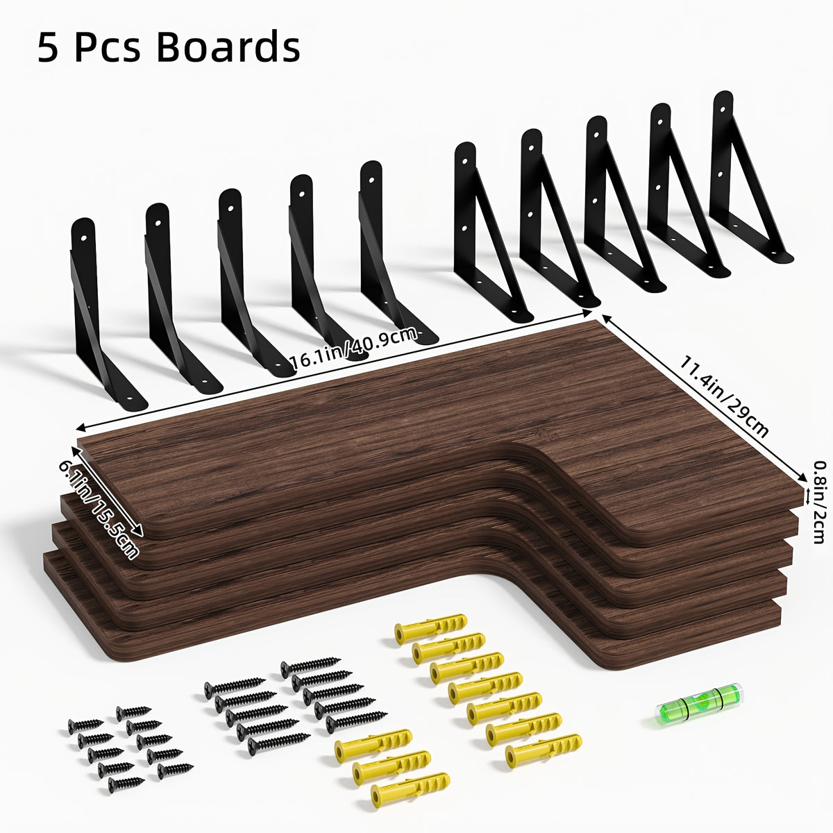 Corner Floating Shelves Rustic Wood 5 or 6 Piece Wall Mounted Heavy Duty Space Saving Storage Shelf for Bathroom Kitchen Bedroom Living Room, Easy Install 8 Colors